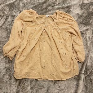 Aerie See Through Eyelet Blouse in Nude